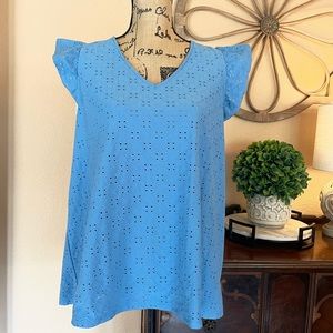Ava & Viv Periwinkle Blue Eyelet Flowy Short Sleeve Top